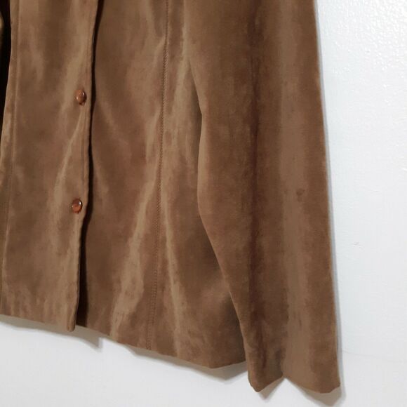 Briggs New York Tan Faux Suede Jacket Sz 12 Button Front Light Brown Vegan - Picture 3 of 10